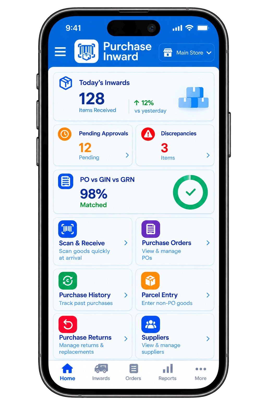 Purchase Inward — mobile app preview