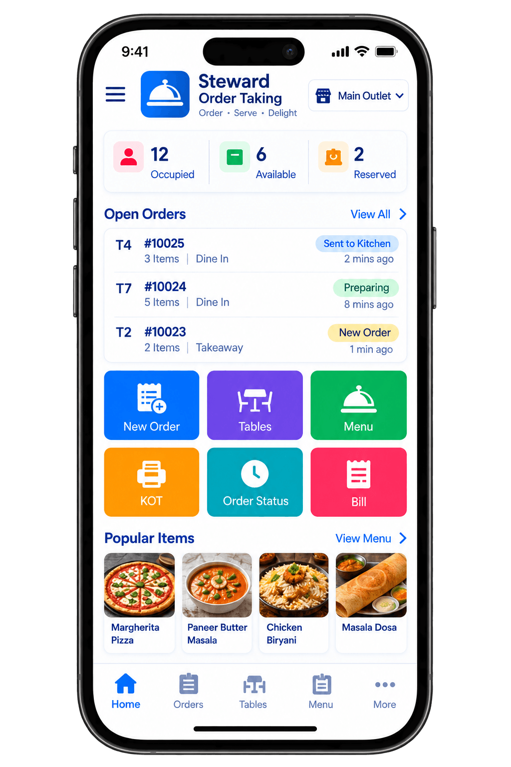 Steward Order Taking — mobile app preview